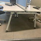 Three person office bench desk in white, 3 seater arc table