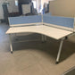 Three person office bench desk in white, 3 seater arc table