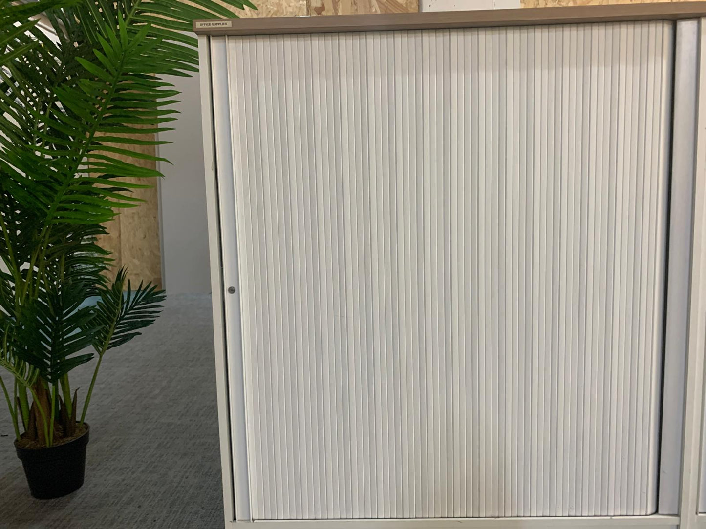 White office cabinet, storage unit, rolling door sliding door cupboard 110cm x 53cm H:123cm