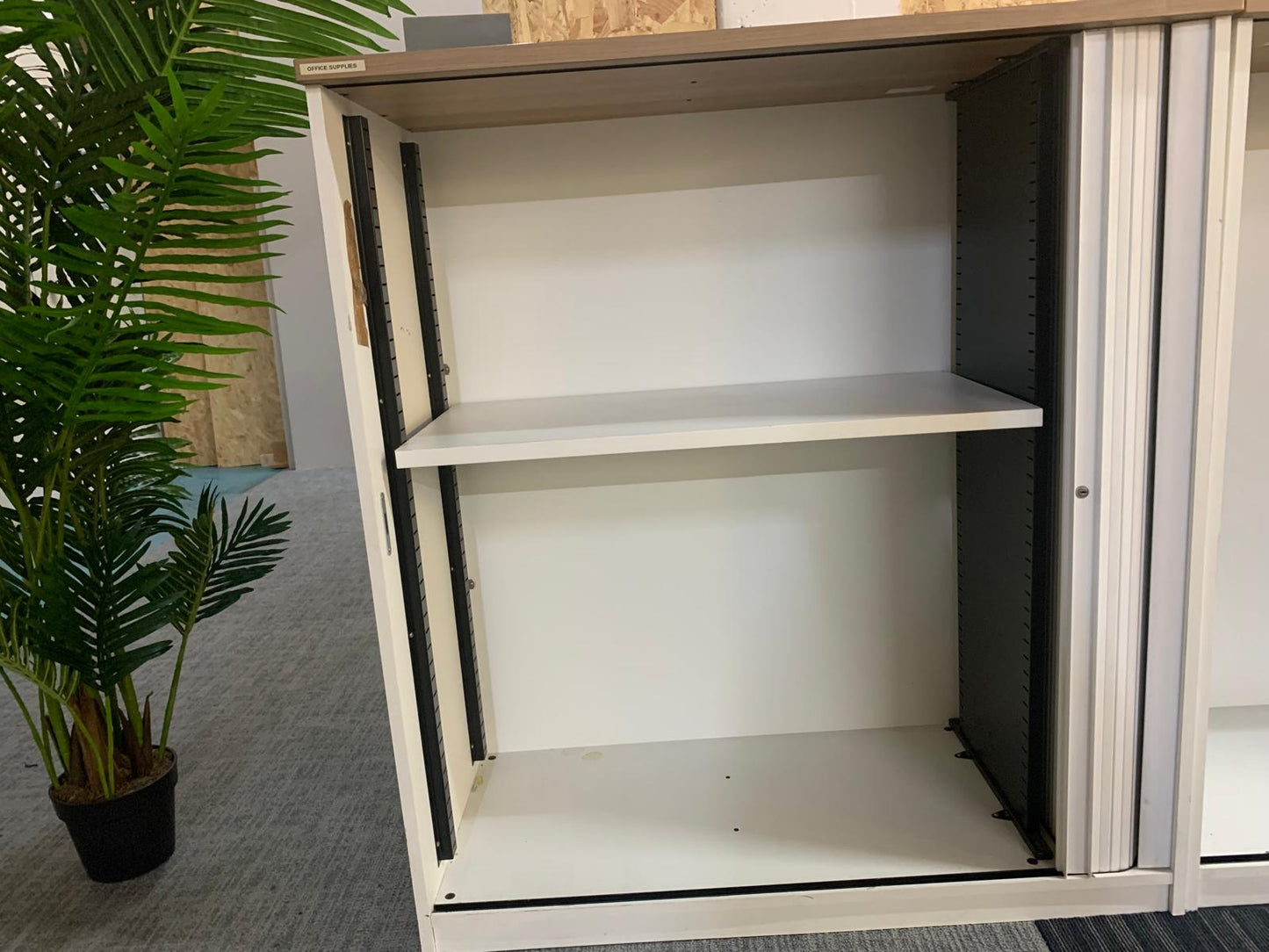 White office cabinet, storage unit, rolling door sliding door cupboard 110cm x 53cm H:123cm