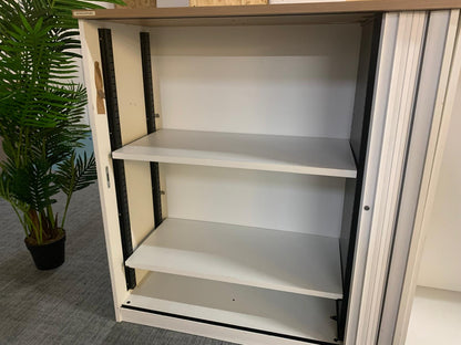 White office cabinet, storage unit, rolling door sliding door cupboard 110cm x 53cm H:123cm