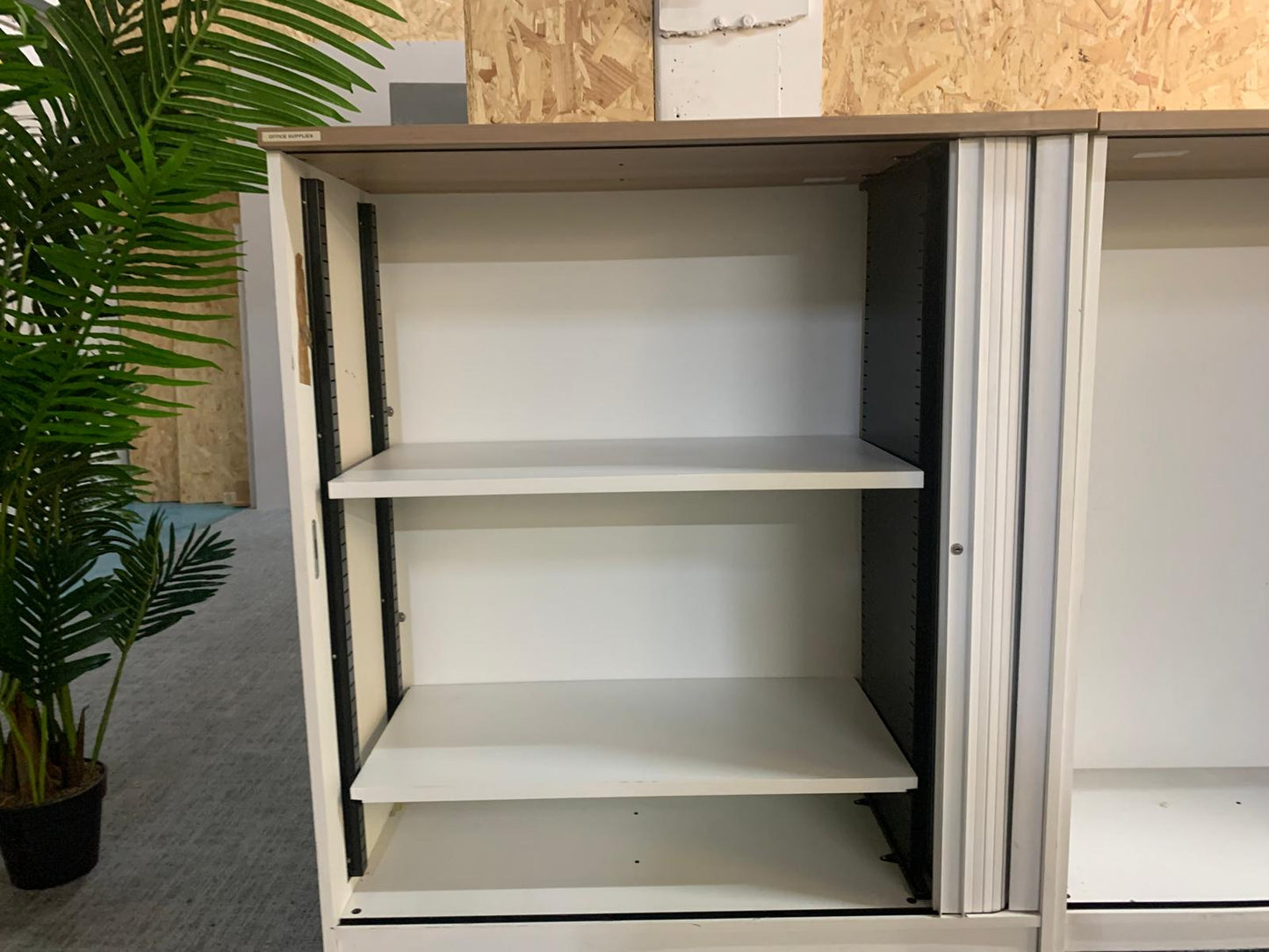 White office cabinet, storage unit, rolling door sliding door cupboard 110cm x 53cm H:123cm