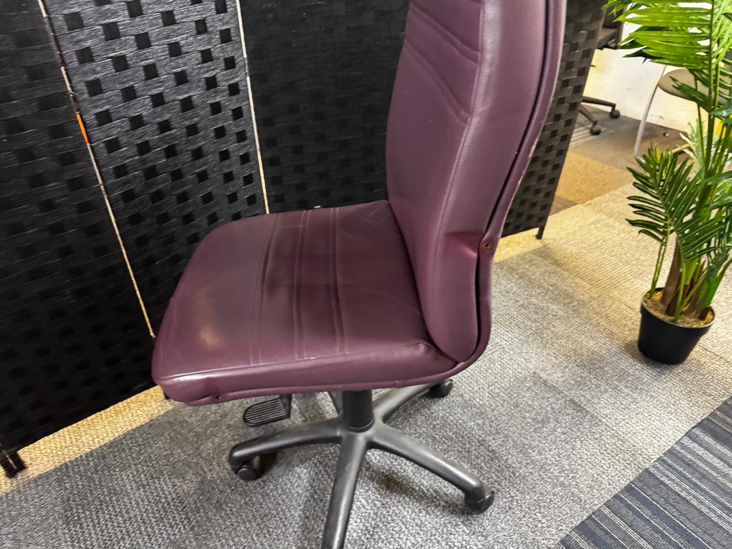 Used Leather Office Swivel Chair in Purple - no arms