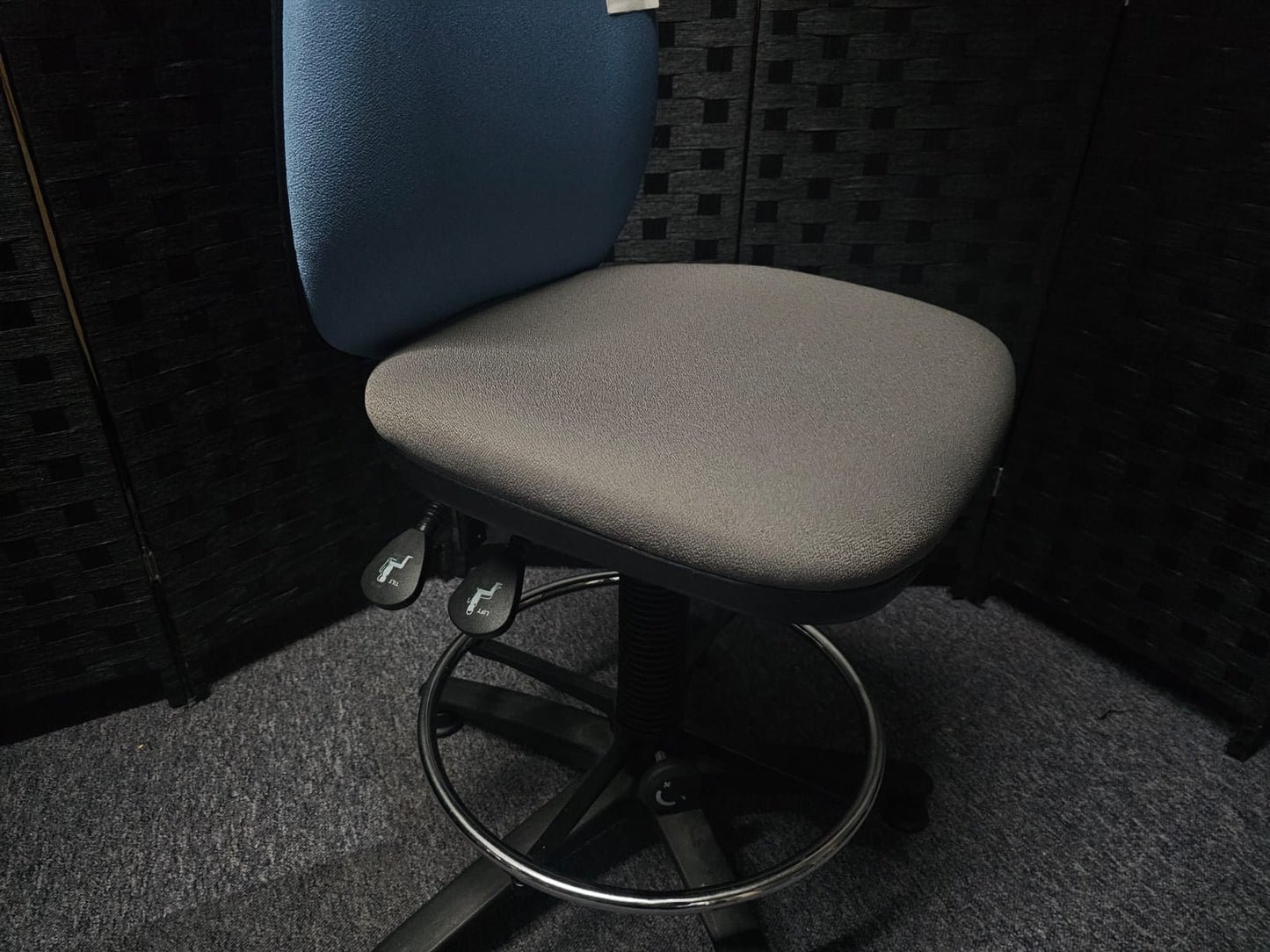 High Ergonomic Operators Drafting Chair without Arms in Grey and Blue