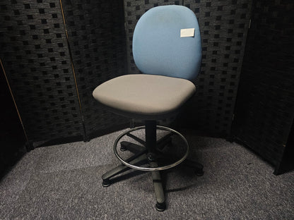 High Ergonomic Operators Drafting Chair without Arms in Grey and Blue