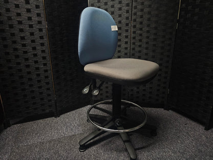 High Ergonomic Operators Drafting Chair without Arms in Grey and Blue