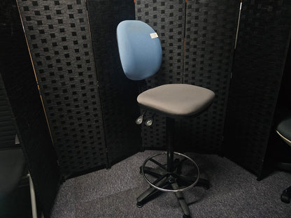 High Ergonomic Operators Drafting Chair without Arms in Grey and Blue