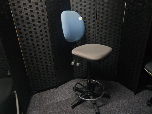 High Ergonomic Operators Drafting Chair without Arms in Grey and Blue