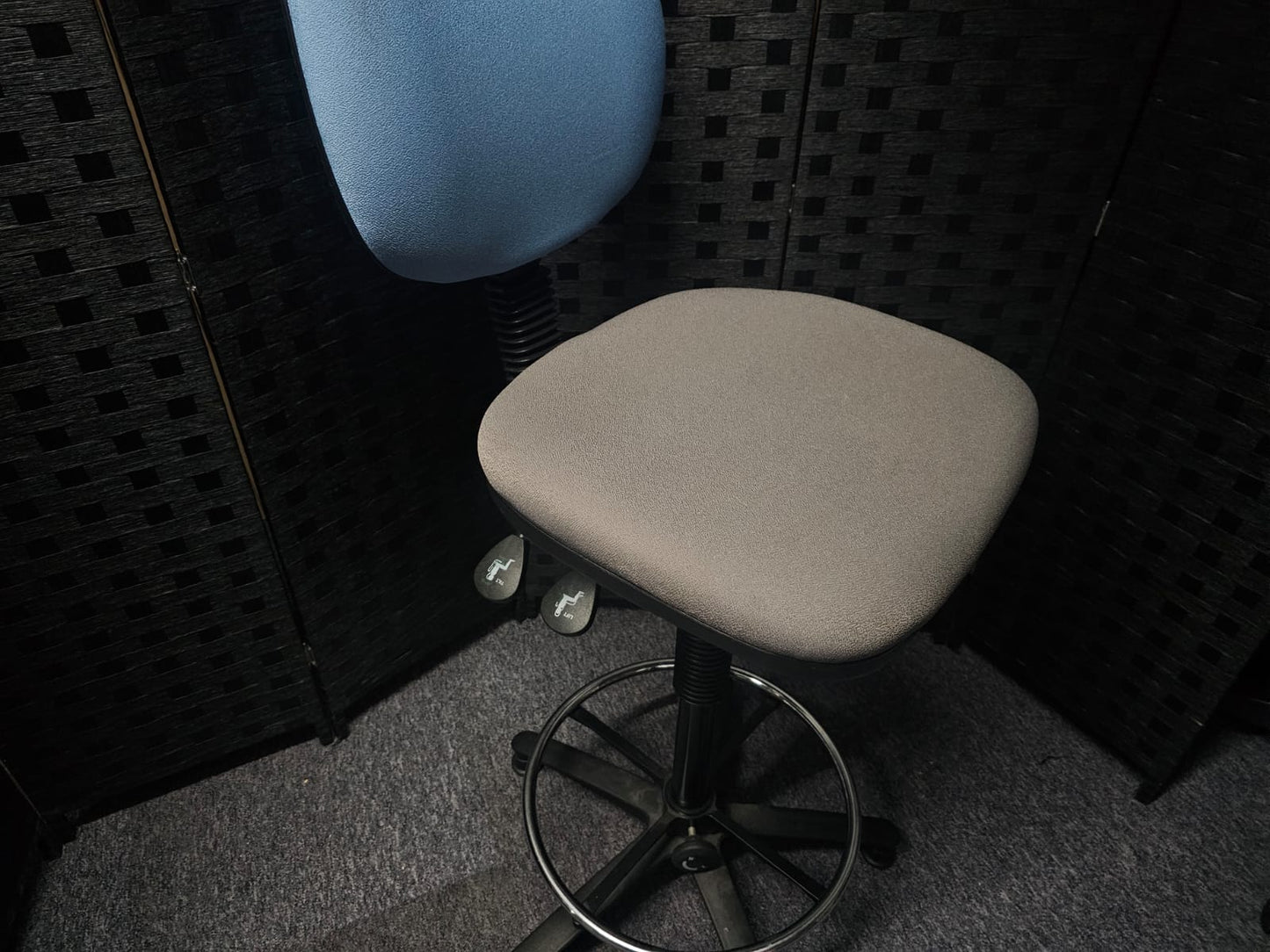 High Ergonomic Operators Drafting Chair without Arms in Grey and Blue