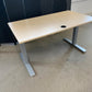 Light brown electric stand up office desk, sit stand height adjustable table in maple finish