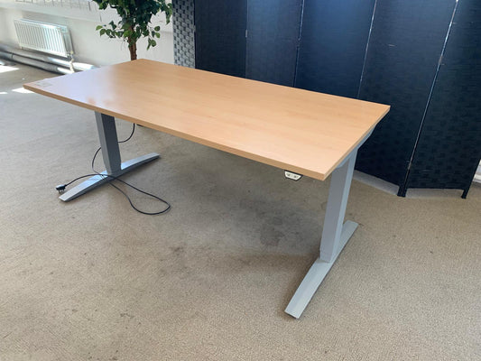 Used electric height adjustable sit stand desk 160cm x 80cm Beech finish