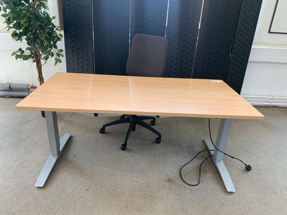 Used electric height adjustable sit stand desk 160cm x 80cm Beech finish