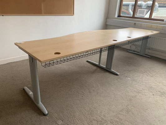 2 Seater Office Wave Desk Pod, Computer Workstation Desk 320cm x 100cm in Maple finish