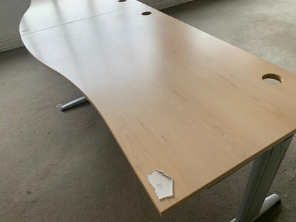 2 Seater Office Wave Desk Pod, Computer Workstation Desk 320cm x 100cm in Maple finish