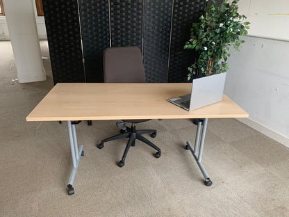 Used Beech Finish Folding Office Table - Computer Workstation Table, 150cm x 75cm
