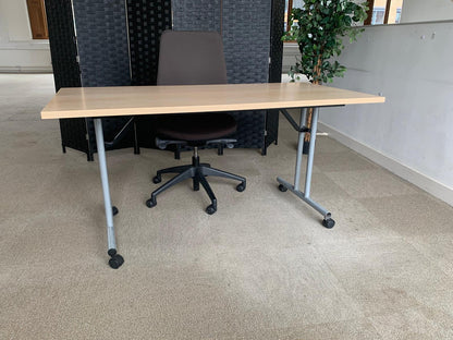 Used Beech Finish Folding Office Table - Computer Workstation Table, 150cm x 75cm