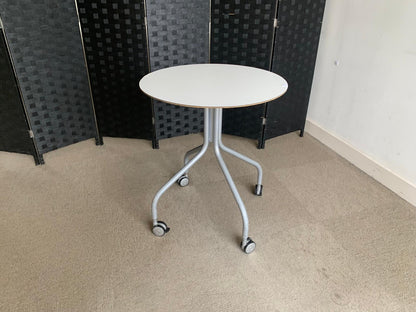 White Mobile Office Breakout Round Table, 60cm Table on castors