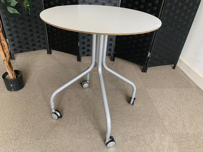 White Mobile Office Breakout Round Table, 60cm Table on castors