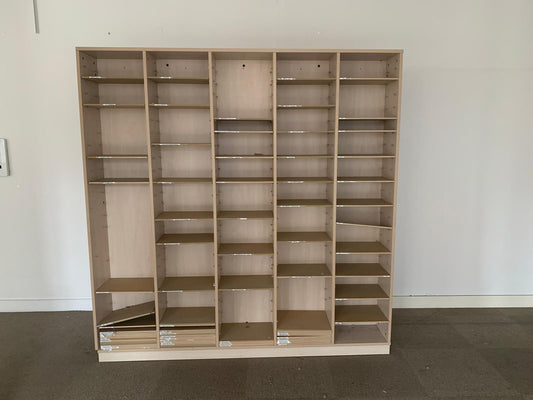 Used Pigeon hole storage unit wooden h 190cm x w 186cm x d 27cm