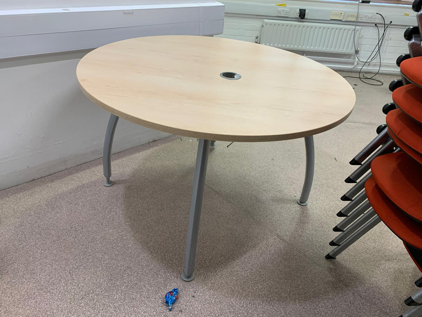 Used Round Office Breakout Meeting Table 120cm in Beech - Cable port