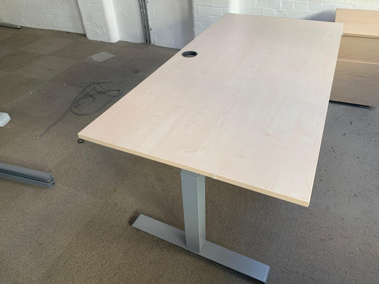 Used desk sit stand height adjustable cable port 160cm x 80cm office