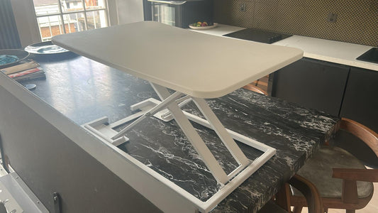 Preowned used White Table Top Sit- Stand desk converter 73cm x 47cm