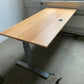 Used Dark beech electric sit stand office desk, height adjustable  160cm x 80cm