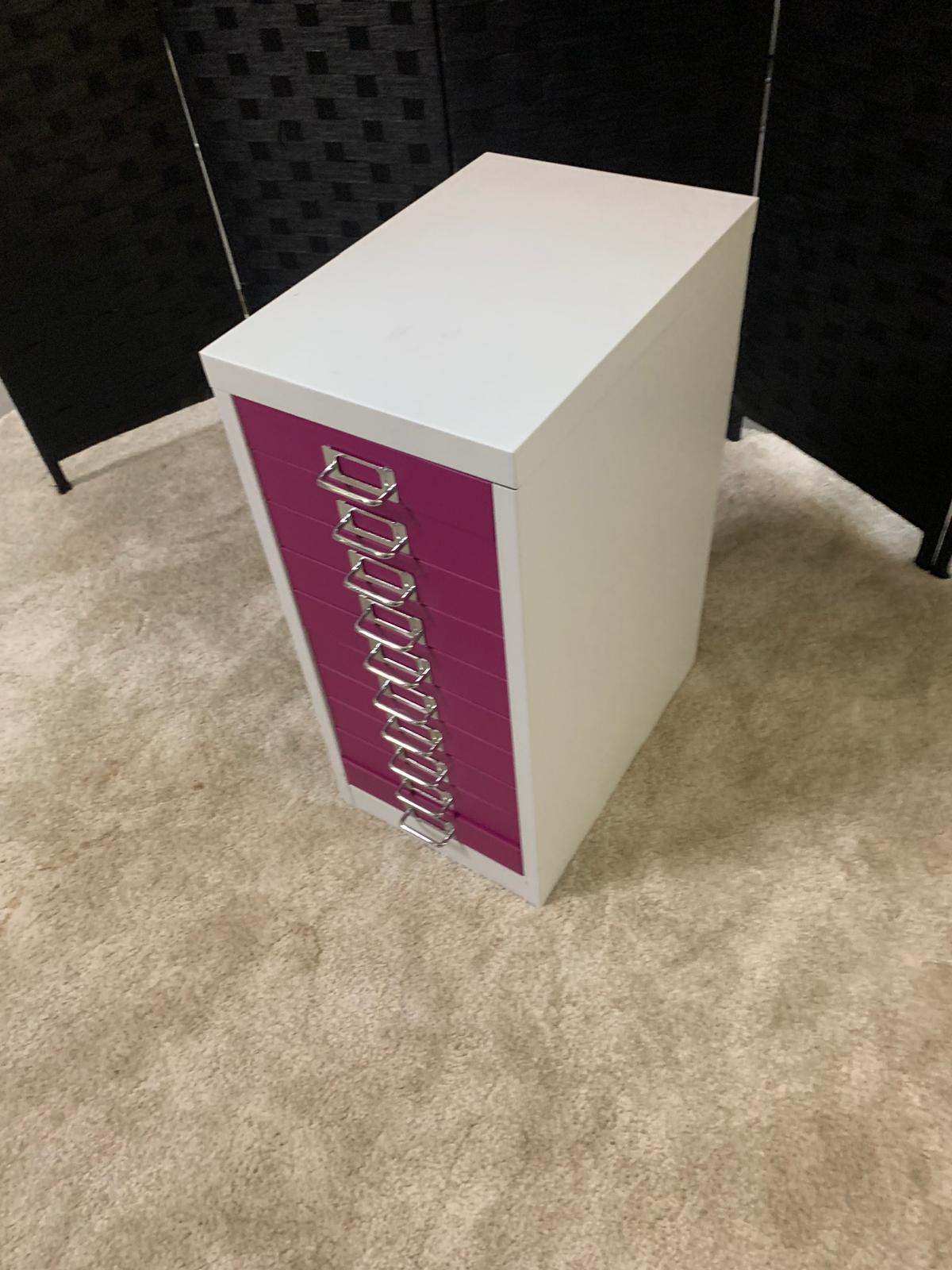 Used Multi- Drawer Filing Cabinet pink/white  H 60cm x W 28cm x D 42.5cm