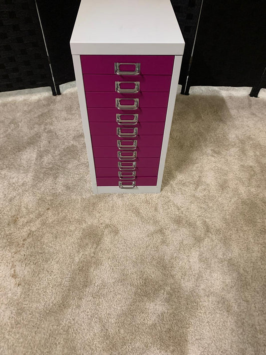 Used Multi- Drawer Filing Cabinet pink/white  H 60cm x W 28cm x D 42.5cm