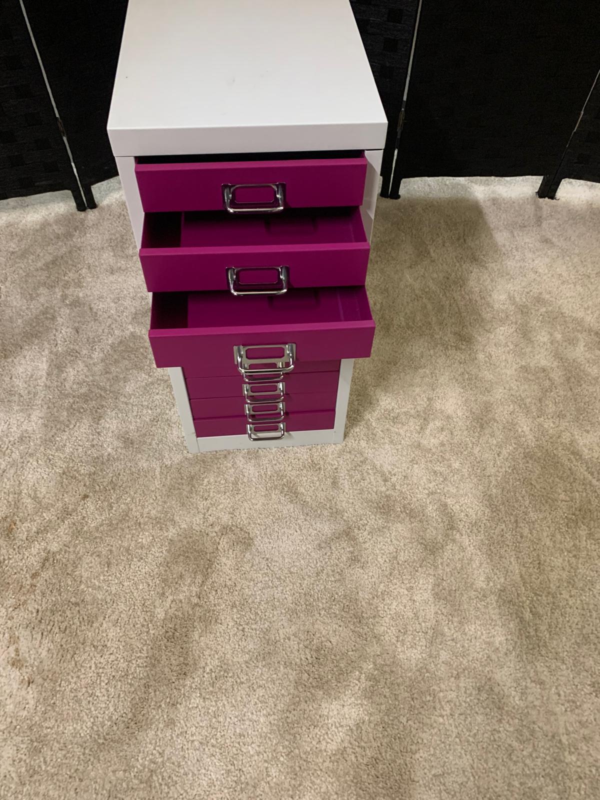 Used Multi- Drawer Filing Cabinet pink/white  H 60cm x W 28cm x D 42.5cm