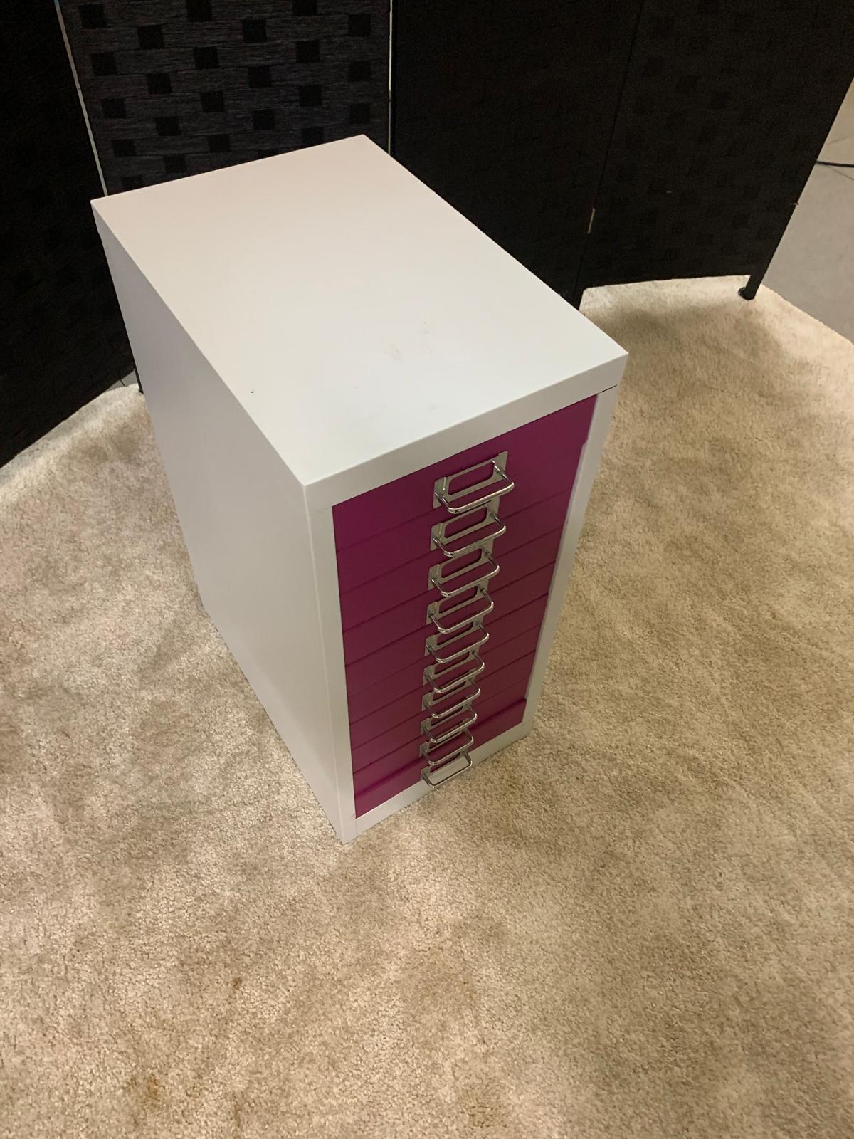 Used Multi- Drawer Filing Cabinet pink/white  H 60cm x W 28cm x D 42.5cm