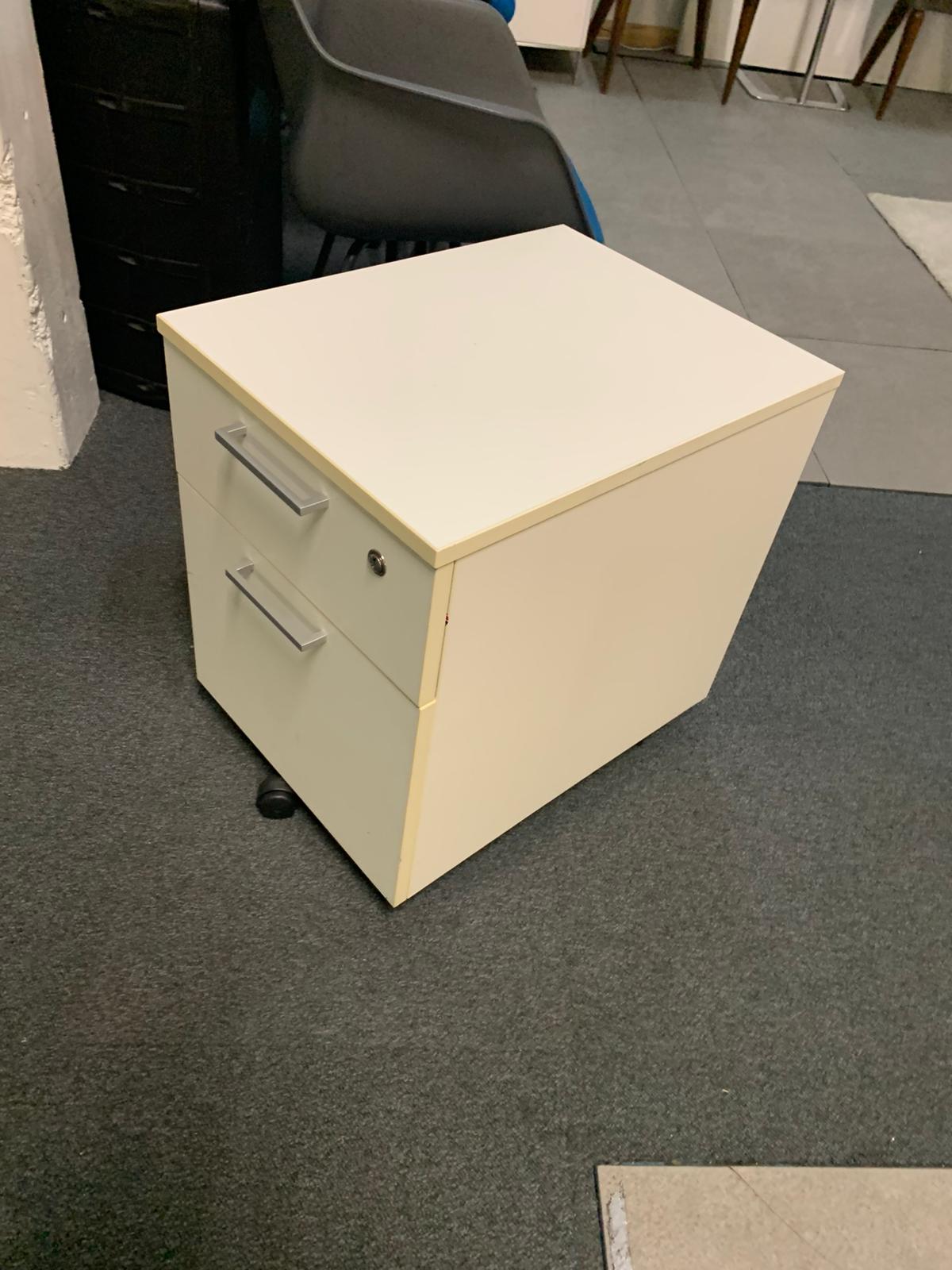 Used pedestal office drawer mobile 2 drawer white lockable H 55cm x D 60cm x W 42cm