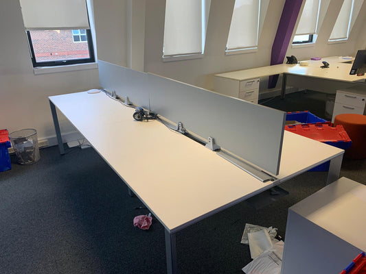 Used White 4 Pod bank/desk with cable management 140cm x 60cm