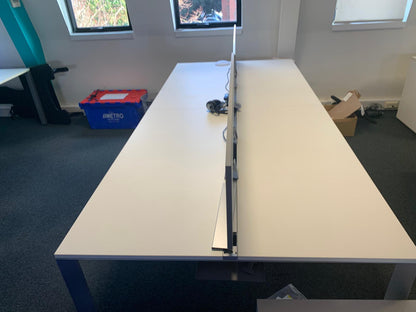 Used White 4 Pod bank/desk with cable management 140cm x 60cm