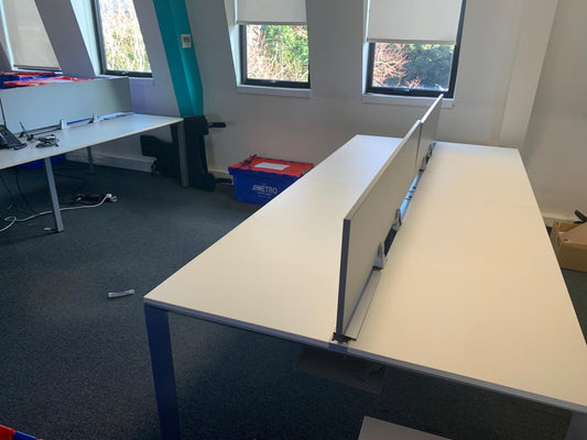 Used White 4 Pod bank/desk with cable management 140cm x 60cm