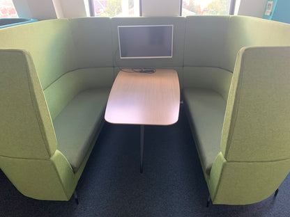 Used Orangebox Cwtch Sofa Booth Collaborative Privacy  6 Seater including table apple green