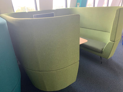 Used Orangebox Cwtch Sofa Booth Collaborative Privacy  6 Seater including table apple green