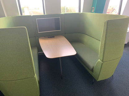 Used Orangebox Cwtch Sofa Booth Collaborative Privacy  6 Seater including table apple green