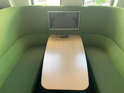 Used Orangebox Cwtch Sofa Booth Collaborative Privacy  6 Seater including table apple green