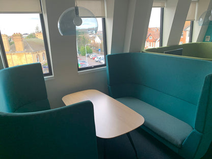 Used Orangebox Cwtch Sofa Booth Collaborative Privacy 6 Seater including table Blue