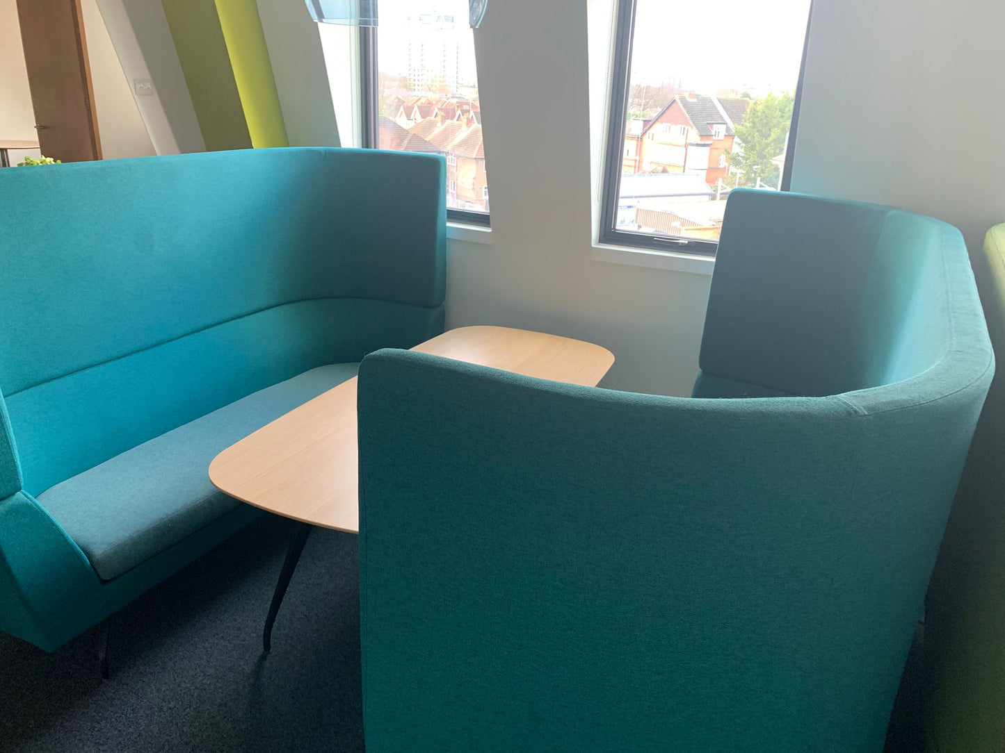 Used Orangebox Cwtch Sofa Booth Collaborative Privacy 6 Seater including table Blue