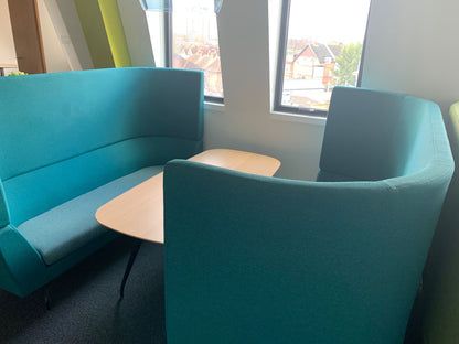 Used Orangebox Cwtch Sofa Booth Collaborative Privacy 6 Seater including table Blue
