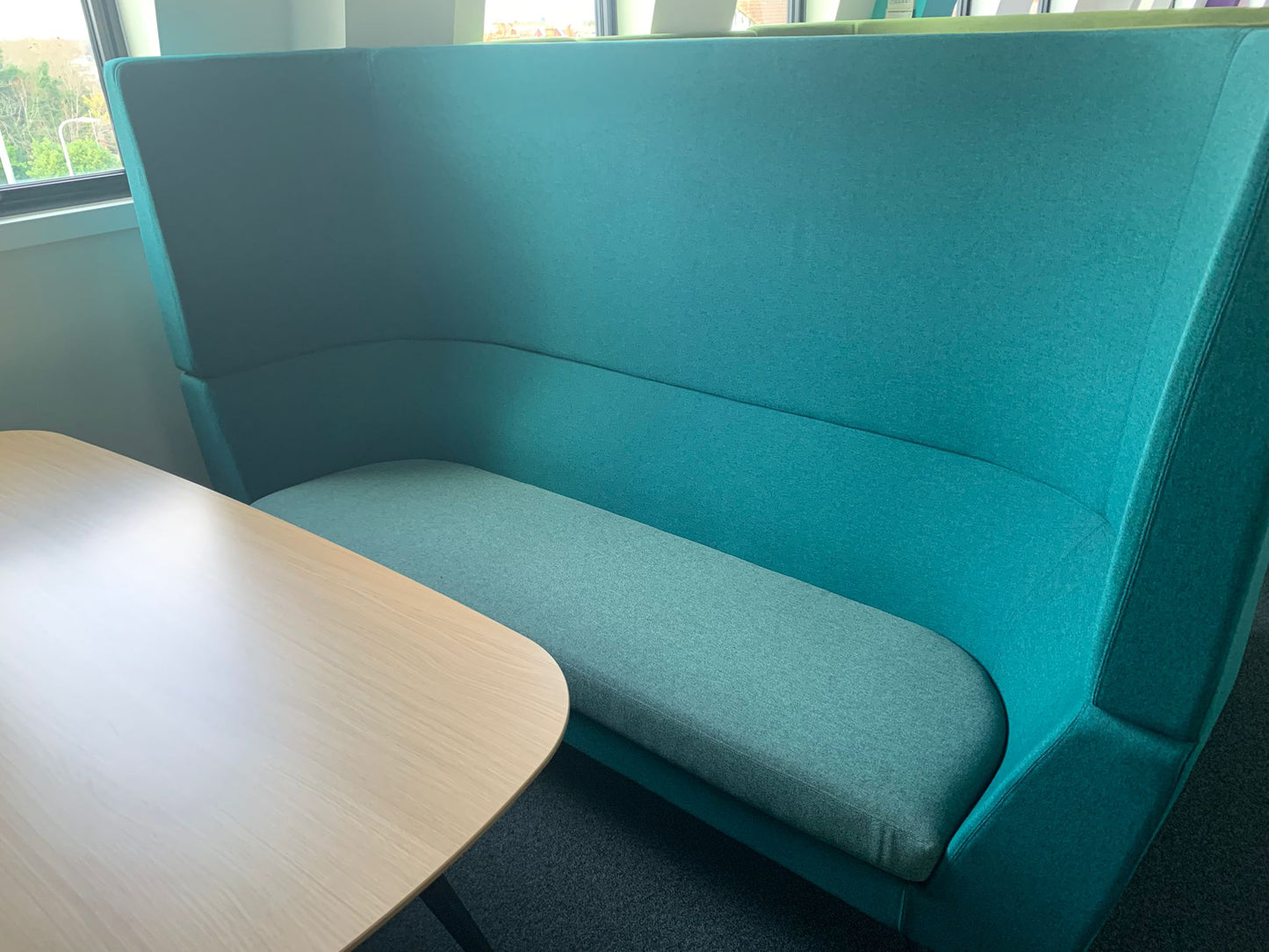 Used Orangebox Cwtch Sofa Booth Collaborative Privacy 6 Seater including table Blue