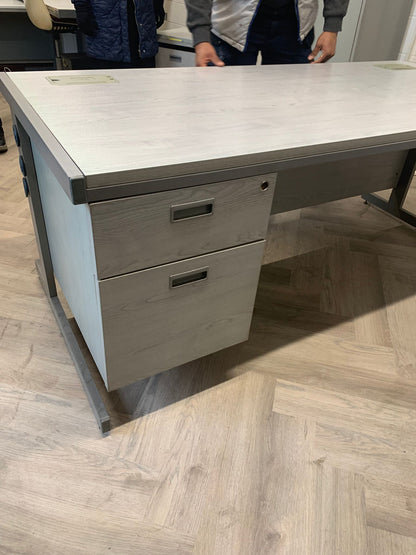 Used Dove Grey Straight Office Desk with lockable Fixed Drawers Home Office