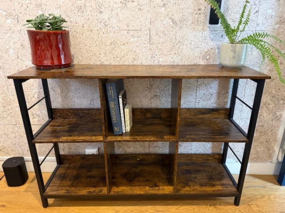 Used Industrial 6 Compartment Book Storage Shelf Rustic Brown Cube shelf Console Table 120cm x 36cm