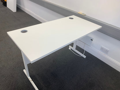 Used Office desk white single freestanding cantilever cable port holes 120cm x 60cm