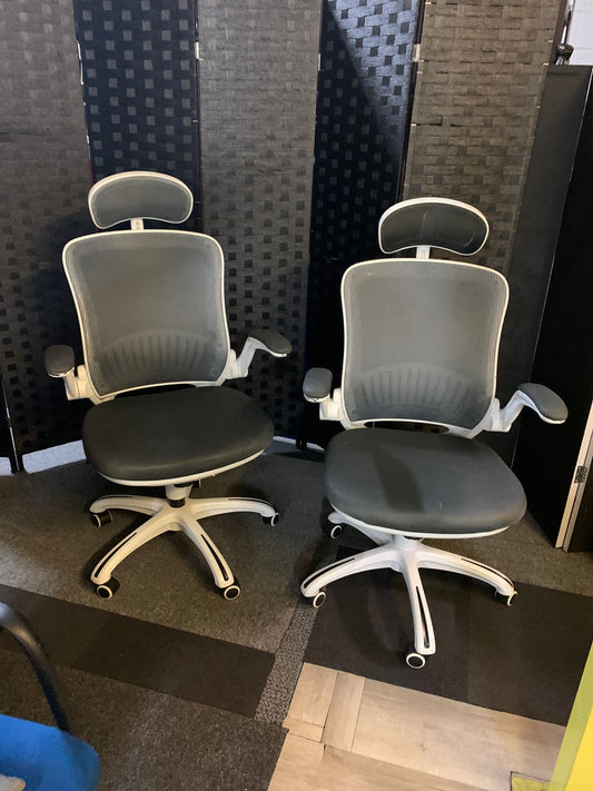 Used office chair high back ergonomic adjustable  White and grey with  head rest