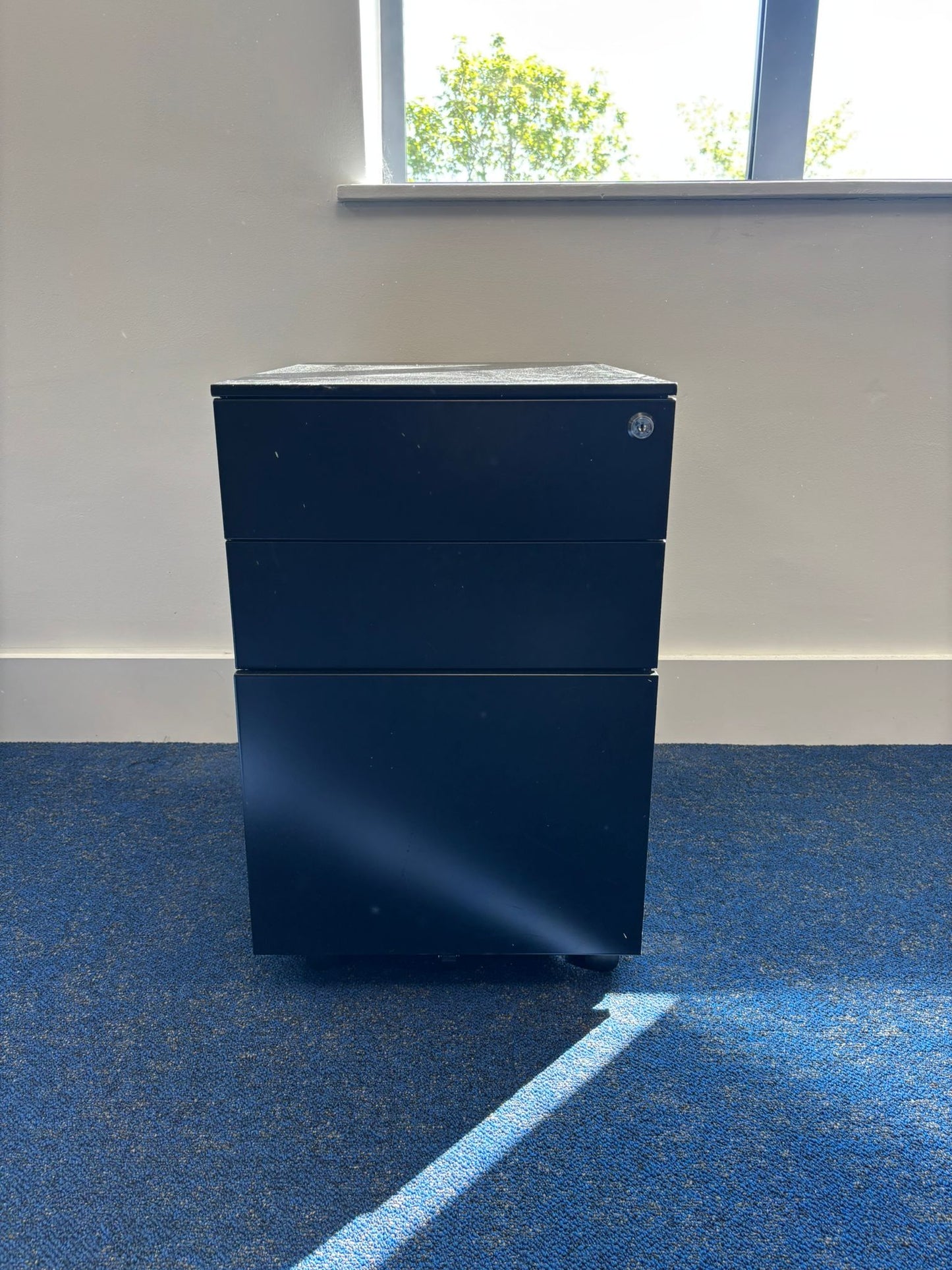 Used second hand Black office cabinet metal desk drawers 60cm h x w 40cm x d 52cm. £59