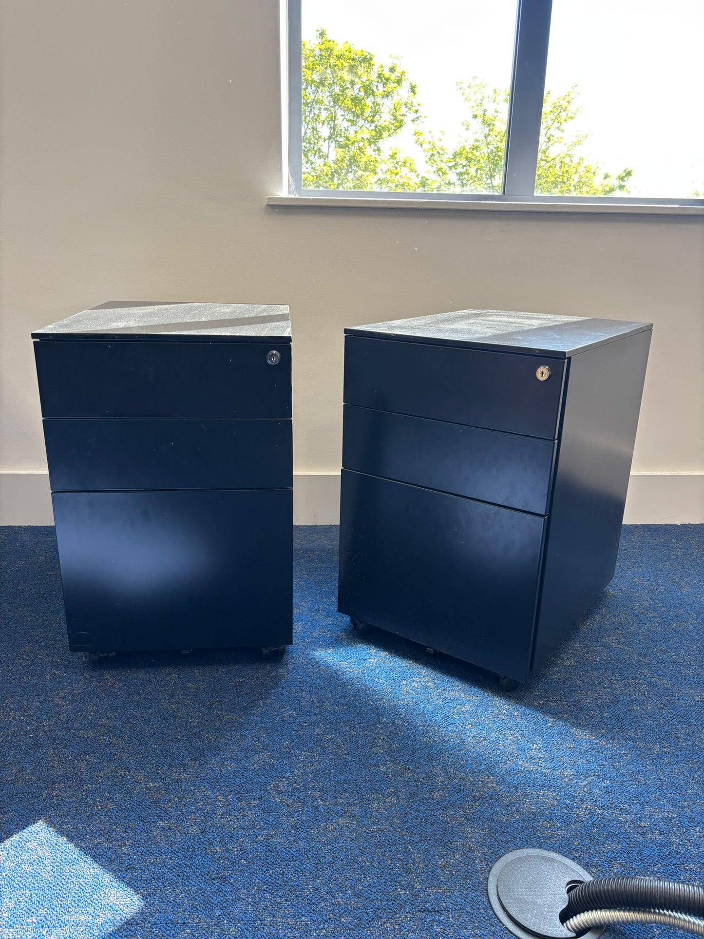 Used second hand Black office cabinet metal desk drawers 60cm h x w 40cm x d 52cm. £59