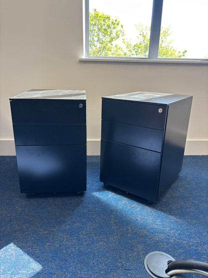 Used second hand Black office cabinet metal desk drawers 60cm h x w 40cm x d 52cm. £59